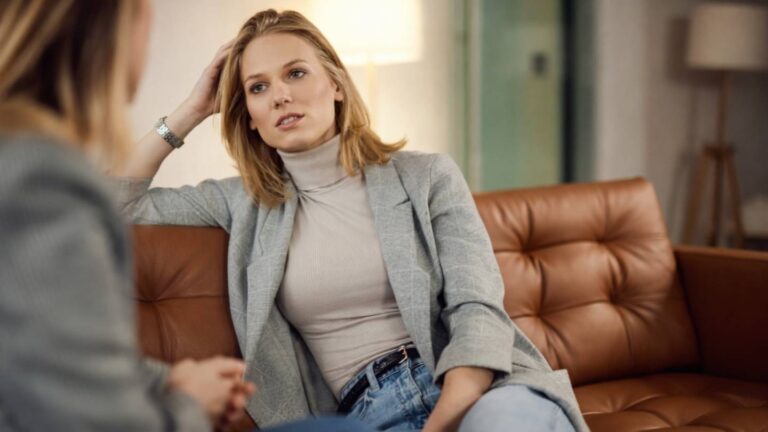 Woman in a therapy session exploring forms of treatment for depression