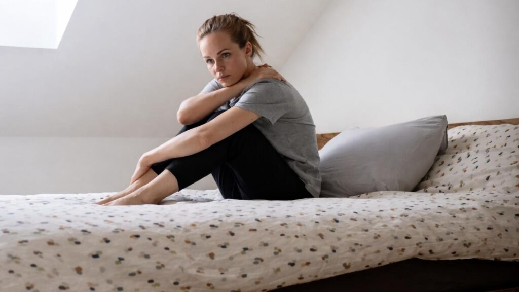 Woman experiencing signs of depression including fatigue and emotional withdrawal